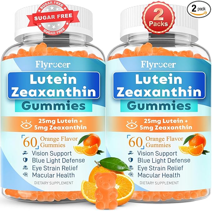 Sugar Free Lutein Gummies 25mg Lutein and Zeaxanthin Supplements for Eye Health 13-in-1 Eye Care Formula with Omega-3 Bilberry Saffron-Vision Health Eye Strain Dry EyesVegan Orange Flavor 120 Cts