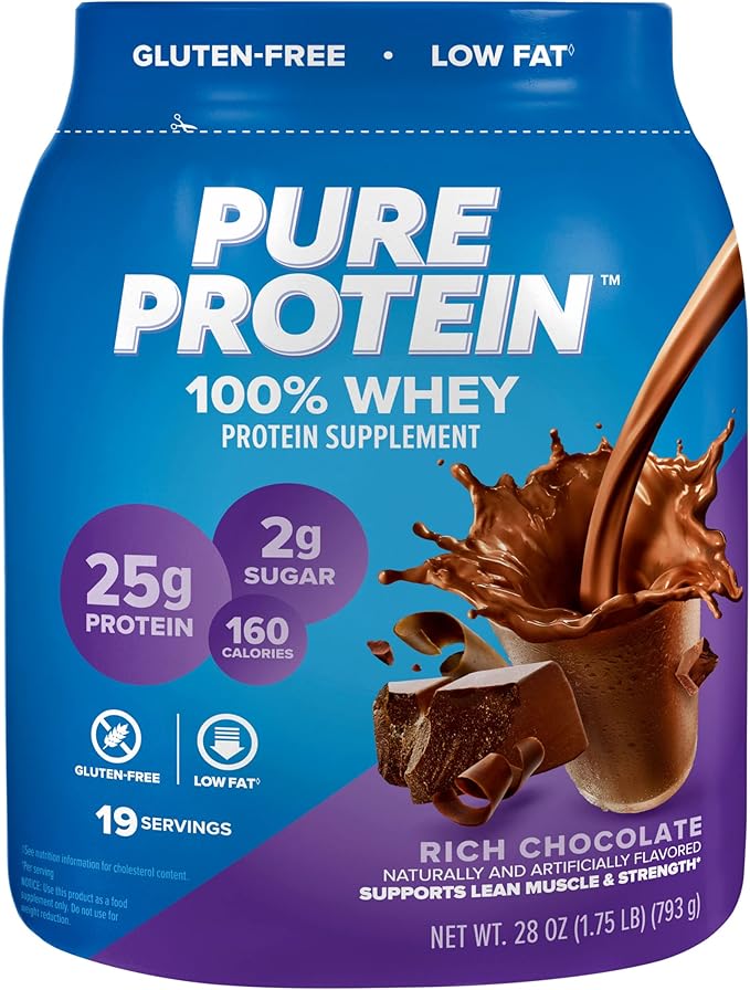 Pure Protein Whey Protein Powder 25g Protein 1.75lb + Protein Bars 20g Protein 12 Count Chocolate Peanut Butter
