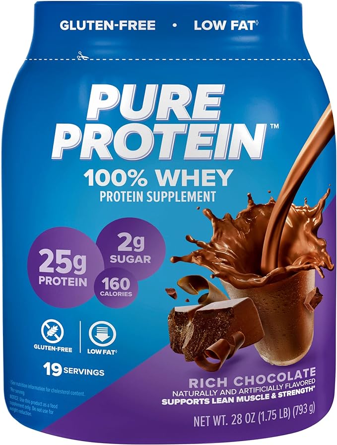 Pure Protein 100% Whey Protein Powder Rich Chocolate 25 g Protein 1.75 lb (Packaging May Vary)