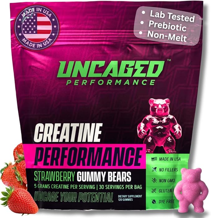 Creatine Monohydrate Gummies 5g with Prebiotic Fiber for Muscle Growth &amp Strength 30 Servings Strawberry - Lab Tested - 5000mg Premium All Natural