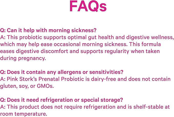 Pink Stork Prenatal Probiotics for Women - Vitamin B6 Prebiotics Morning Sickness Gut Microbiome Pregnancy Probiotic Immune Support Pregnancy Must Haves - 60 Capsules