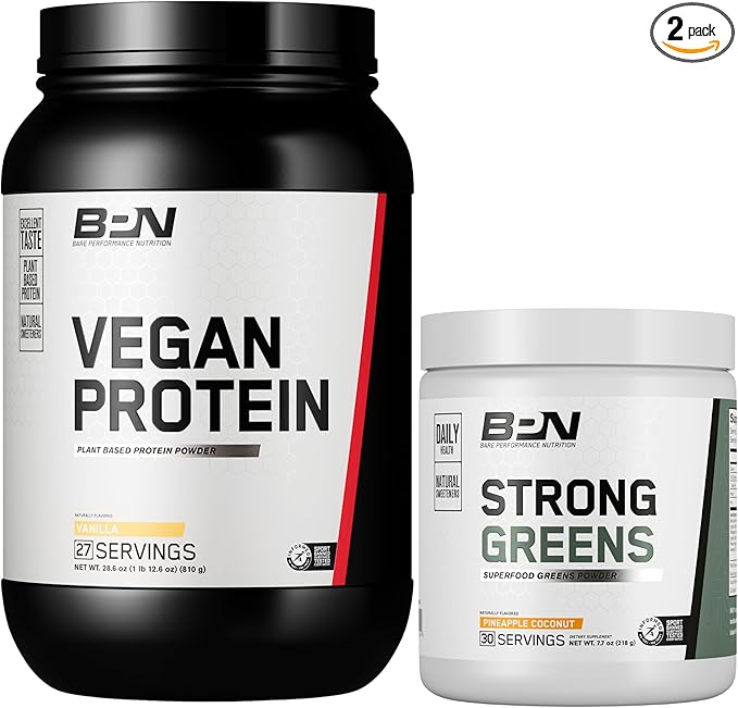 BARE PERFORMANCE NUTRITION BPN Vegan Vanilla Protein + Strong Greens Pineapple Coconut Bundle