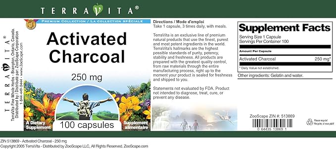 Activated Charcoal - 250 mg (100 Capsules ZIN: 513869) - 3 Pack