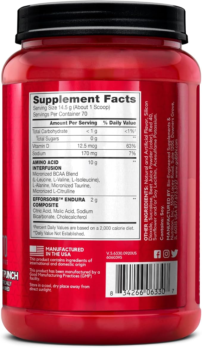 BSN Amino X Muscle Recovery &amp Endurance Powder BCAAs 10 Grams of Amino Acids Keto Friendly Caffeine-Free Support Endurance Zero Sugar Fruit Punch 70 servings 35.84 Ounce (Packaging May Va