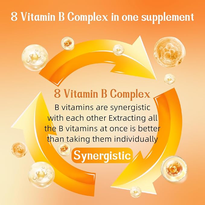 B-Complex Dietary Supplement - Contains All B Vitamins Including B12 B1 B2 B5 B6 B7 Folic Acid for Energy Support Stress Relief Immunity Enhancement 3 Pack 60 Tablets