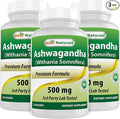 Best Naturals 3 Pack Ashwagandha Capsules for Relaxing Stress and Mood 500 mg 120 Count (Total 360 Capsules)