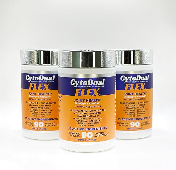 CytoDual Flex – Glucosamine Chondroitin MSM H. Acid Collagen – Joint Support for Back Knees &amp Hands – Mobility Cartilage Antioxidant Multi-Action – Fast-Acting Chewables – 90 Days