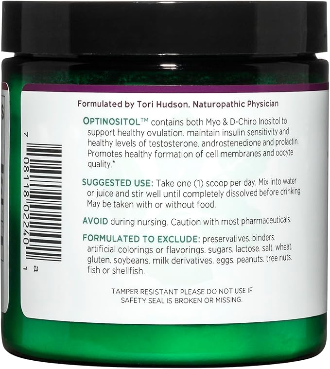 Vitanica Optinositol Dr Formulated Myo-Inositol &amp D-Chiro Inositol Powder 4100 mg 30 Day Supply Ovulation and Fertility Support Supplement for Women Gluten Free Non-GMO Vegan 4.4 Ounce