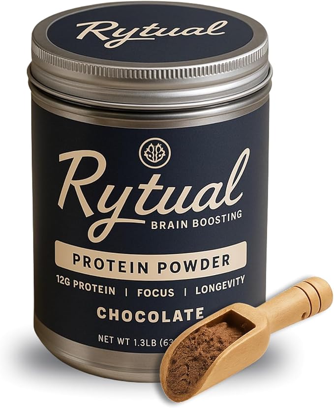 Rytual Brain Boosting Protein Powder – Whey + Nootropics with Lion’s Mane Cordyceps Reishi Ashwagandha &amp L-Theanine – 1lb Chocolate – Focus Recovery &amp Longevity
