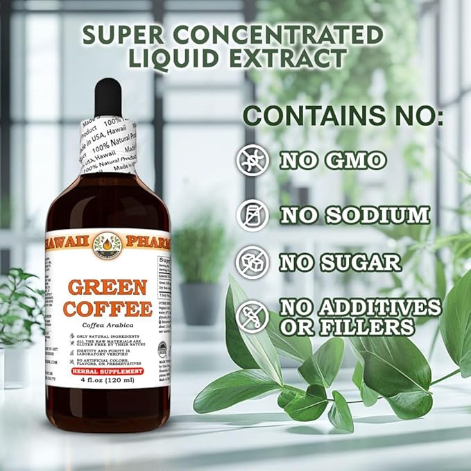 Green Coffee (Coffea Arabica) Dry Bean Tincture Made in Hawaii All Natural Vegan Pure Liquid Extract - 2 fl.oz