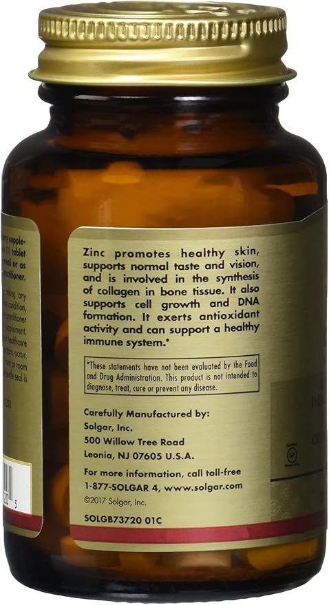 Solgar Zinc 50 Mg 100 Tablets - Zinc for Healthy Skin Immune System and Antioxidant Support- 100 Servings 100 Count (Pack of 12)