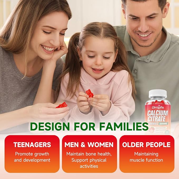 2 Pack Calcium Citrate Gummies Sugar Free Calcium Citrate 1000mg for Muscle Healthy Absorption Calcium Supplements for Adults &amp Kids Strawberry 120 Count