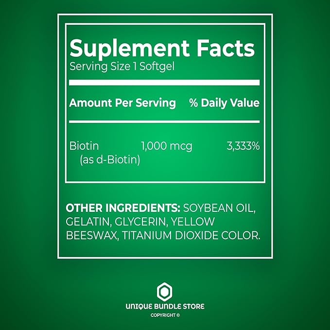 Unique Bundle Store Biotin 1000 mcg – 150 Softgels Biotin Supplement Gluten Free Daily Supports Healthy Hair Skin and Nails Vitamins for Women (Pack of 3)