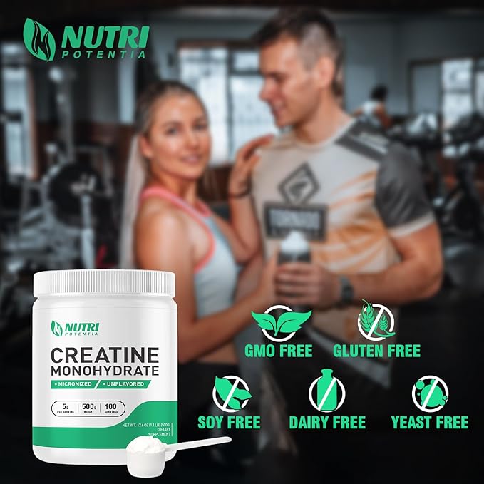 Creatine Monohydrate Powder 500g Pure Micronized Creatine Supplements for Men and Women Building Muscle Pre &amp Post Workout Supplements Vegan Unflavored - 100 Servings (1.1Lb)