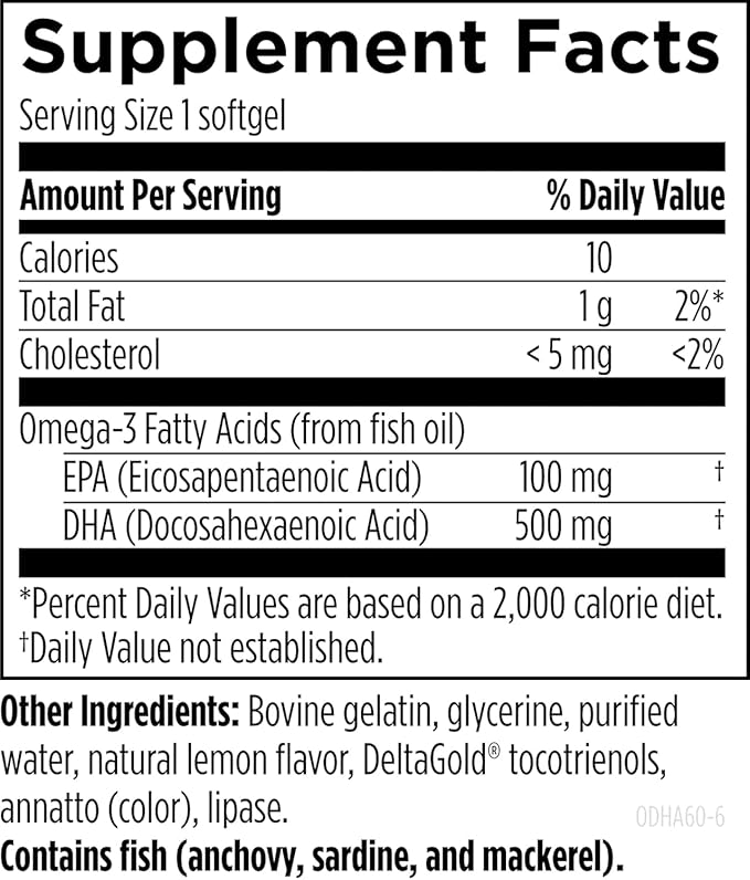 Designs for Health OmegAvail Ultra DHA - Highly Concentrated DHA Triglyceride Fish Oil TG Fish Oil with 500mg DHA + 100mg EPA - No Fishy Aftertaste (60 Softgels)