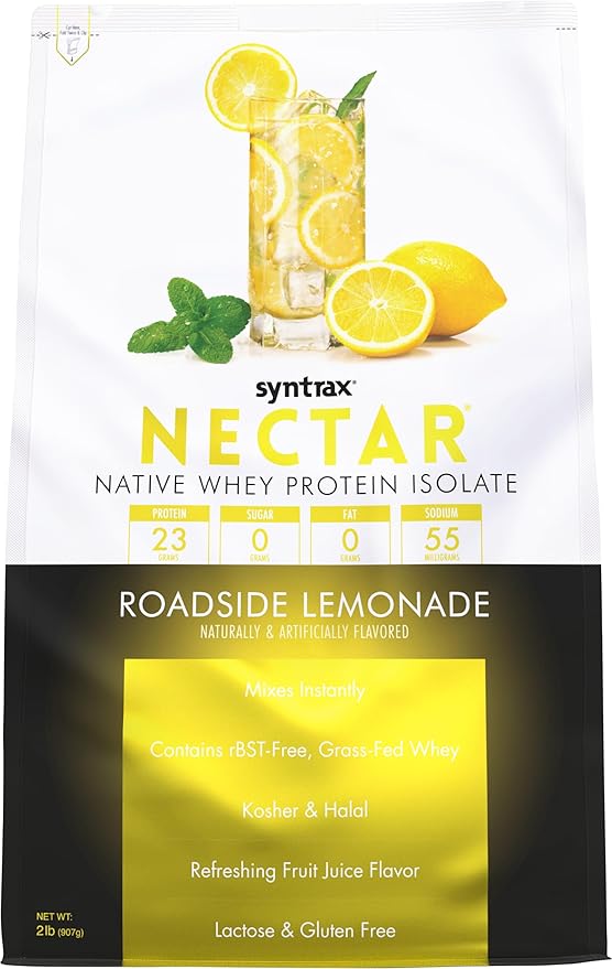 Syntrax Nutrition Nectar 100% Whey Protein Isolate Powder Refreshing Fruit Flavored Roadside Lemonade 2 lbs