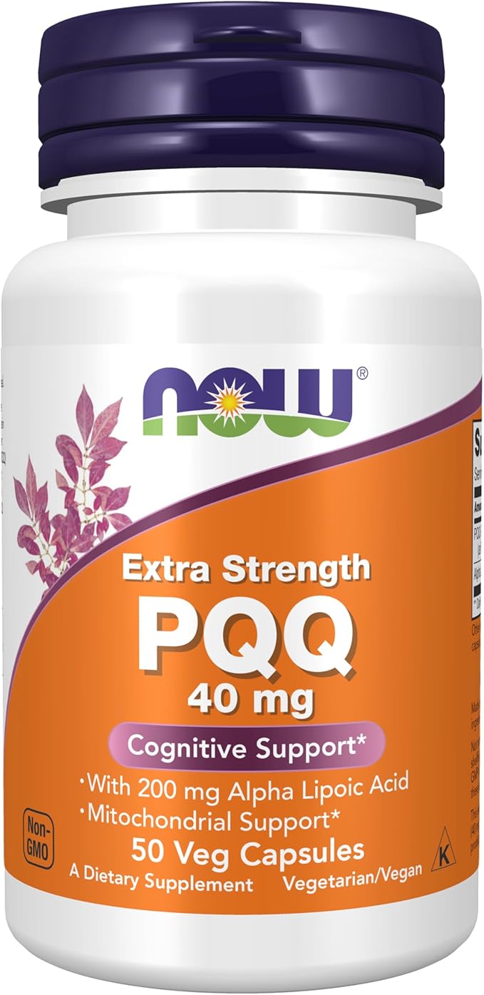 NOW Foods Supplements PQQ 40 mg with 200 mg Alpha Lipoic Acid Extra Strength 50 Veg Capsules