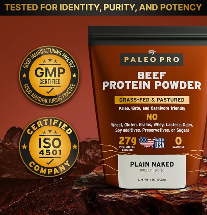 PaleoPro Protein Powder Grass-Fed Pastured Cage-Free Protein | Gluten &amp Dairy Free. No Sugar Soy Grains or Net Carbs | Paleo &amp Keto Friendly - 15 Servings (16 oz Plain)