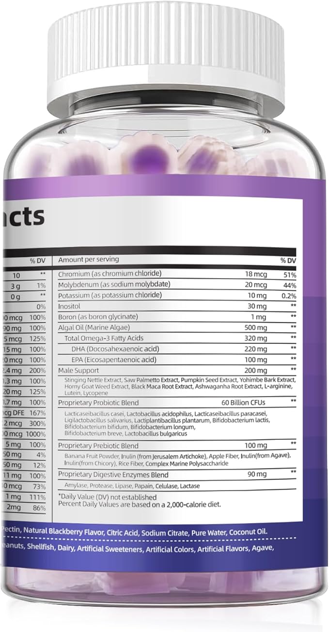 2-Pack Multivitamin for Men Mens Multivitamins Gummies w/Omega-3 Probiotics Inositol Folate Male Support Blend Vitamins A C D E B - Support Heart Brain Muscle Energy Sugar-Free Gummy