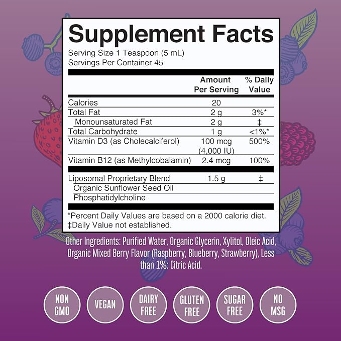 MaryRuth Organics Kids Multivitamin Liposomal (Strawberry Cherry &amp Vanilla) &amp Vitamin D3 Liposomal (Mixed Berry) Clean Label Project Verified® Vitamins for Immunity &amp Overall Wellness Veg
