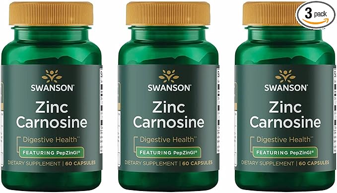 Swanson Zinc Carnosine (PepZin GI) - Natural Supplement Promoting Gastric Health &amp Digestive Support - Supports Microbial Balance in the Stomach - (60 Capsules) 3 Pack