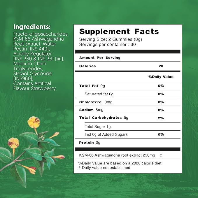KSM 66 Ashwagandha Gummies for Women and Men Vegan Supplement for Stress Support Strawberry 60 Count 30-Day Supply