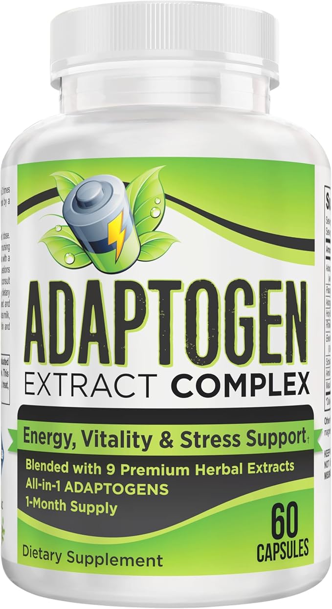 Adaptogen Supplement (9-in-1) Adaptogenic Complex with Ashwagandha Panax Ginseng Rhodiola + More | Herbal Extract Blend | Adaptogen Supplements | 1-Month Supply | 60 Capsules