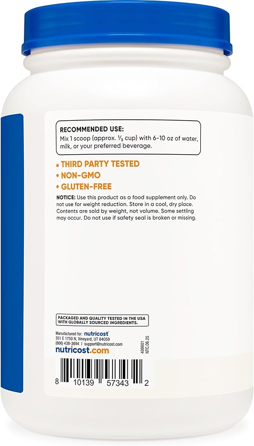 Nutricost Grass-Fed Whey Protein Isolate (Unflavored) 2LBS - Non-GMO Gluten Free Pure Protein