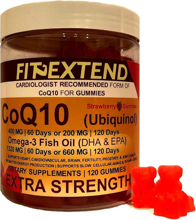Coq10 400 mg Omega 3 Fish Oil Gummies 1320 mg 60 Days 120 Count Ubiquinol Strawberry Sugar Free High Absorption Coenzyme Q10 Supports Anti-Aging Cell Energy Antioxidant