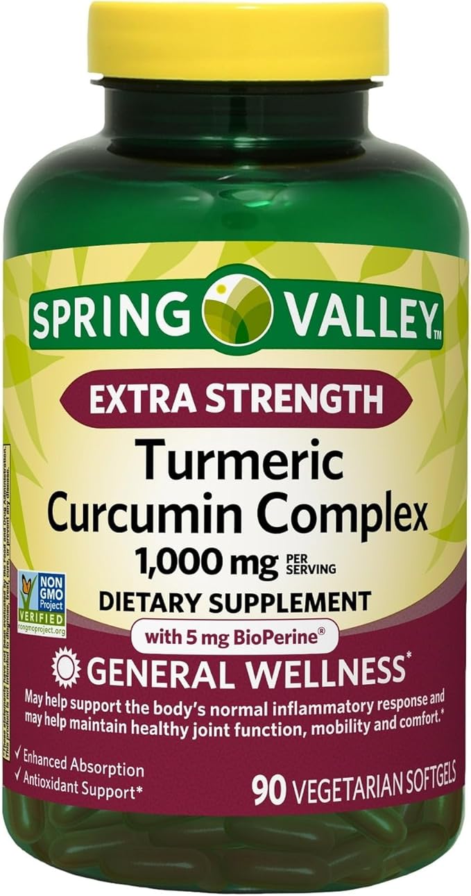 Spring Valley Turmeric Curcumin 1000 mg- Complex Extra Strength 90 softgels (Pack of 1) Set by Basket Goods