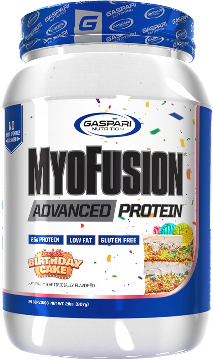 Gaspari Nutrition Myofusion Advanced Protein Protein Blend with Whey Protein Casein Protein and Isolate Protein Low Fat and Gluten Free (Confetti Birthday Cake 2 Pound)
