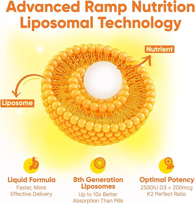 Liposomal D3 K2 Liquid – Vitamin D3 2500IU + K2 MK-7 200mcg – Bone Density Calcium Absorption &amp Immune Support – Liquid Vitamin D Drops – Vegan Non-GMO – 60 Servings