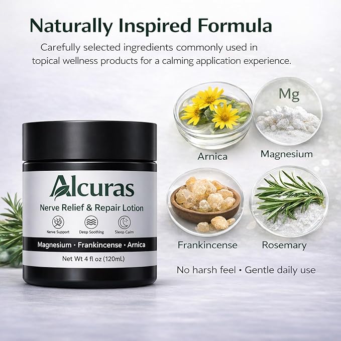 Nerve Cream Neuropathy Relief Cream with Rosemary Arnica Magnesium Natural Soothing &amp Moisturizing Body Repair Lotion Daily Nourishment for Hands Knee Feet &amp Legs 4FL OZ/120ML