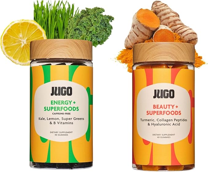 JUGO Beauty + Energy Gummies Bundle – Collagen Biotin &amp Vitamin B12 – Supports Hair Skin Nails &amp Natural Energy – Plant-Based &amp Gluten-Free
