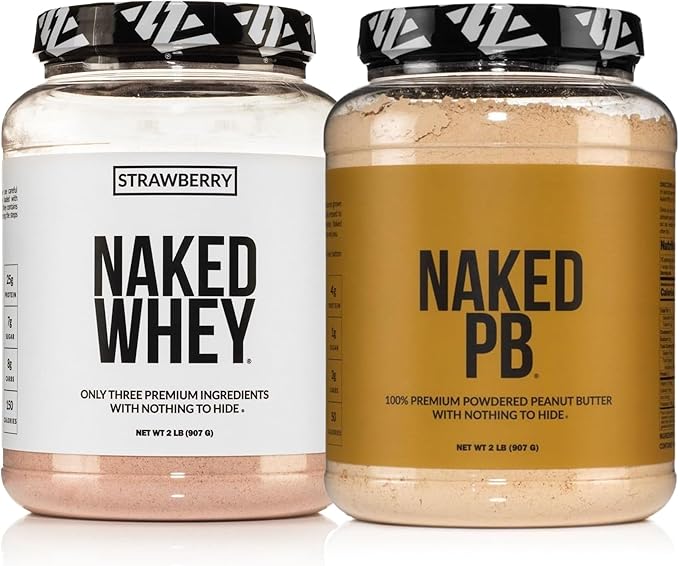 NAKED Strawberry Whey Protein Powder (24 Servings) PB Powdered Peanut Butter 2LB (76 Servings) – Grass-Fed Bulk Non-GMO Gluten Free Soy Free Vegan