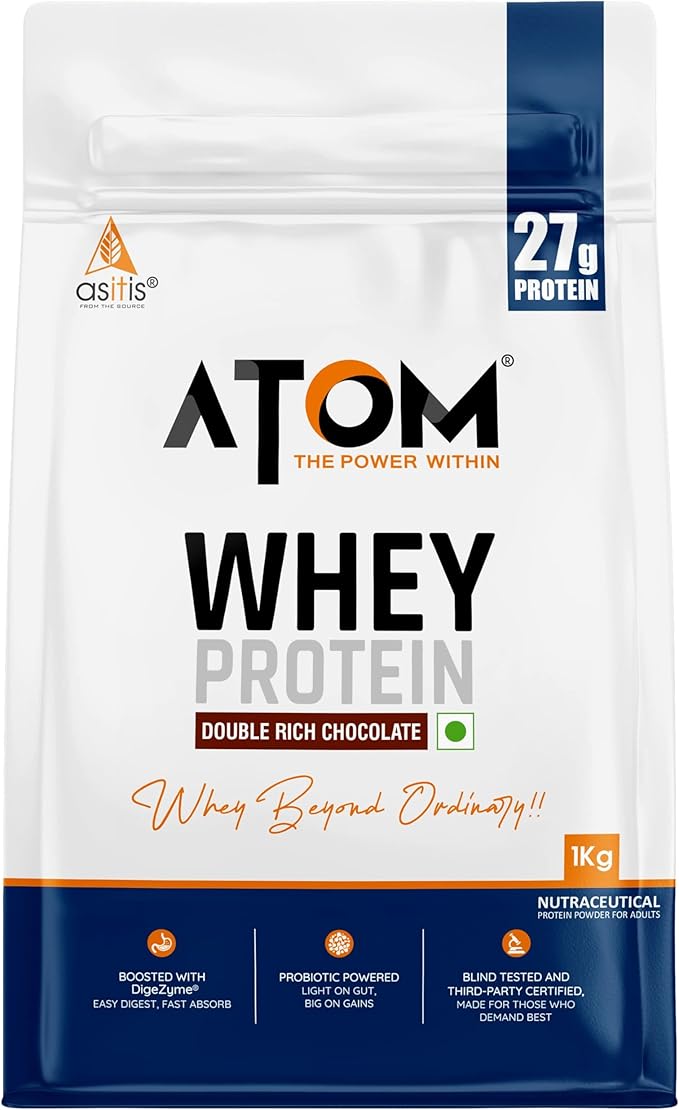 Asitis Nutrition AS-IT-is Atom Whey Protein 1kg/35.2 Oz with Digestive Enzymes | USA Labdoor Certified for Accuracy &amp Purity | Double Rich Chocolate Flavor | 27g Protein | 5.7g Bcaaâ