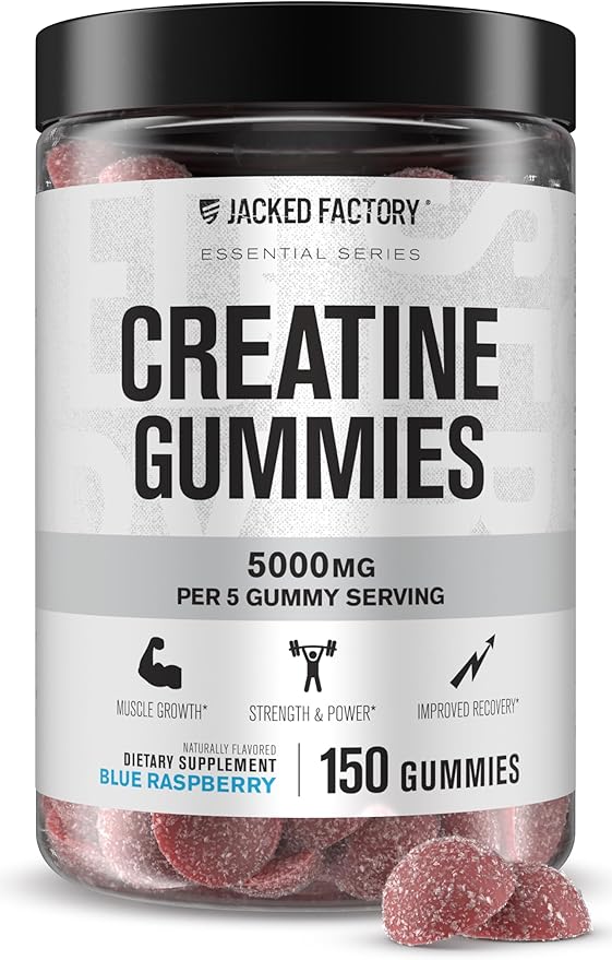 Jacked Factory Creatine Gummies 5g Daily Dose (1g per Gummy) - Creatine Gummy for Men and Women Vegan-Friendly Travel-Friendly Third-Party Tested - 150 Gummies Blue Raspberry