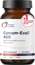 Designs for Health Curcum-Evail 400 - Bioavailable Turmeric Curcumin Supplements - Evail Emulsification Technology - Curcumin C3 Complex with Turmeric Oil + Vitamin E Non-GMO (60 Softgels)