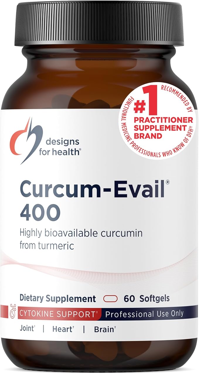 Designs for Health Curcum-Evail 400 - Bioavailable Turmeric Curcumin Supplements - Evail Emulsification Technology - Curcumin C3 Complex with Turmeric Oil + Vitamin E Non-GMO (60 Softgels)