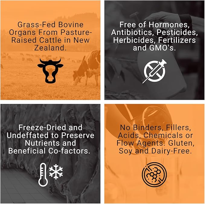 Bovine Organ Powder: GrassFed Beef Organ Complex – Primal Multivitamin for Women &amp Men (B Complex Vitamins Heme Iron Supplements Vitamin A B12 Folate Selenium and Zinc Supplements) – 90g
