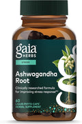 Gaia Herbs Ashwagandha Root - Stress Relief &amp Sleep Support Supplement - Supports Balanced Energy Levels &amp Positive Outlook* - 60 Vegan Liquid Phyto-Caps (30 Servings)