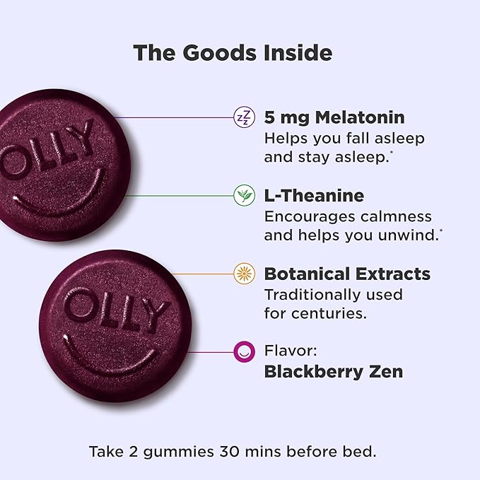 OLLY Goodbye Stress Gummy 60 Count &amp Extra Strength Sleep Gummy 50 Count Bundle