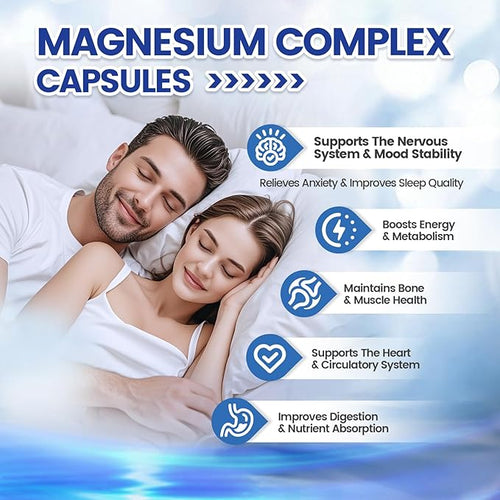 4 Pack 1000mg Magnesium Complex Capsules 8-in-1 Magnesium Glycinate Citrate Malate Taurate Oxide Carbonate Aspartate Orotate - 240 Capsules