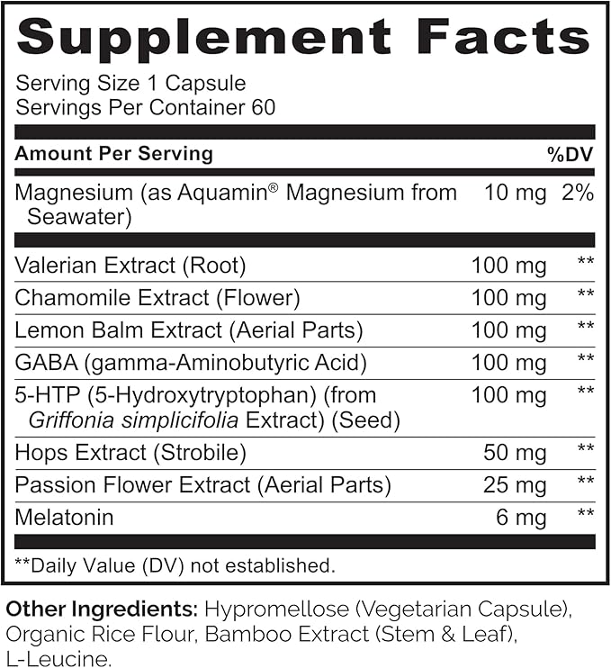 NATURELO Sleep Aid - with Melatonin Magnesium GABA Valerian Root Lemon Balm Chamomile Herbal Extracts - Plant-Based Sleeping Aid - 60 Vegan Capsules
