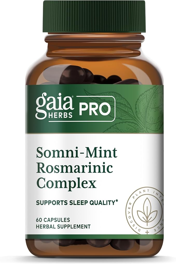 Gaia Herbs Pro Somni-Mint Rosmarinic Complex - Sleep Health &amp Relaxation Support Supplement* - Restful Sleep Support* with Spearmint Green Tea &amp Lemon Balm - 60 Capsules (30 Servings)