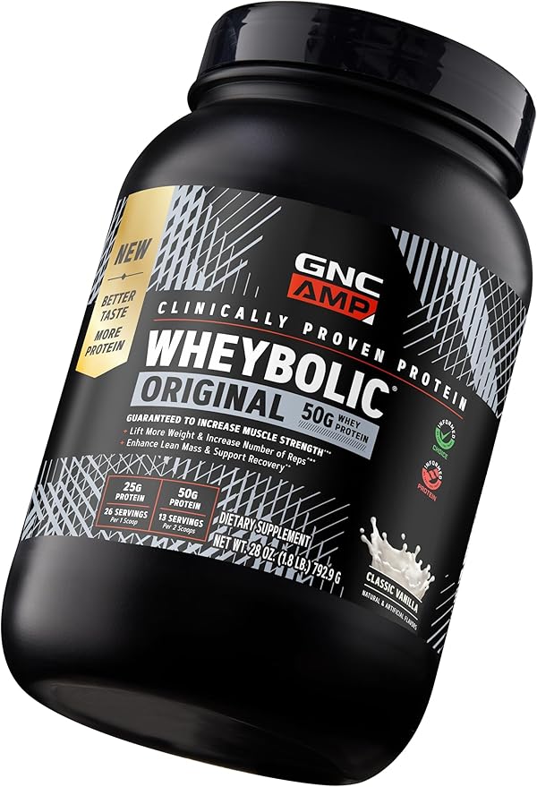 GNC AMP Wheybolic Clinically Proven Protein Powder 50g Whey Protein BCAA Leucine Increases Muscle Strength Muscle Building 3rd Party Tested Gluten Free Classic Vanilla 13 Servings