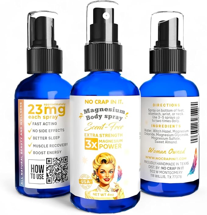 No Crap In It Intense Relief Magnesium Spray Triple Power – Magnesium Chloride Witch Hazel Spray with Lavender Essential Oil for Relaxation Recovery &amp Daily Wellness – 4 oz (Scent Free)