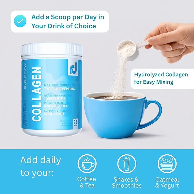 Natural Hydrolyzed Collagen Peptides Powder - Grass-Fed Type I &amp III (20g per Serving) - Supports Skin Hair &amp Nails Plus Joint &amp Bone Support - Unflavored - 28 Servings