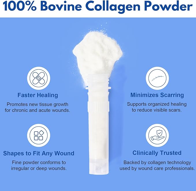 Collagen Powder for Wounds – Medical-Grade Bovine Collagen Collagen Wound Care Powder Supports Tissue Regeneration Accelerates Healing Reduces Scarring 7 Tubes x 1g