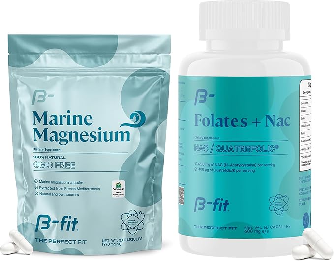 B-FIT NAC + Marine Magnesium - N-Acetyl Cysteine - High Bioavailability Magnesium Supplement - Natural &amp Additive-Free